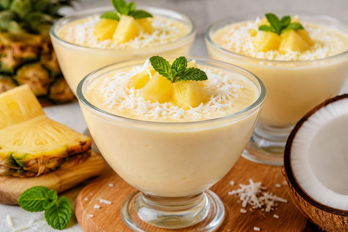 Mousse de abacaxi com coco.