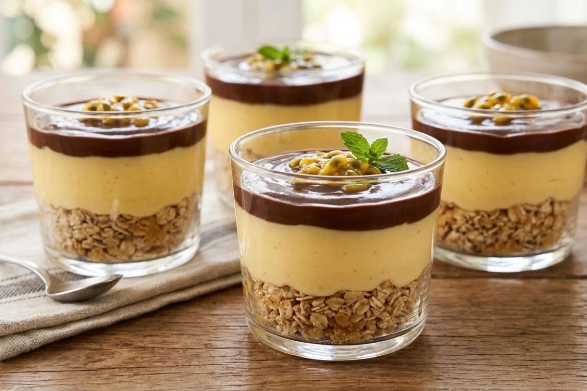 Pavê de maracujá com chocolate fit.