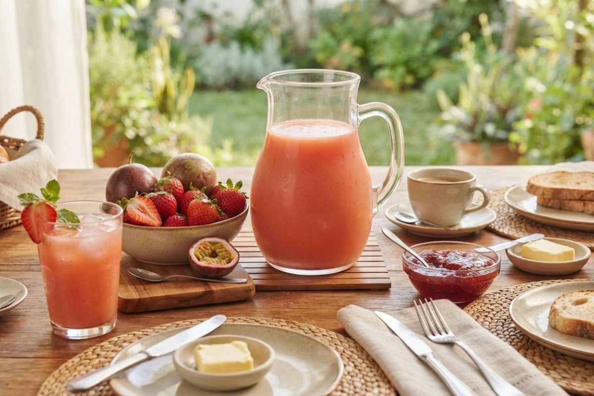 Suco de maracujá com morango.