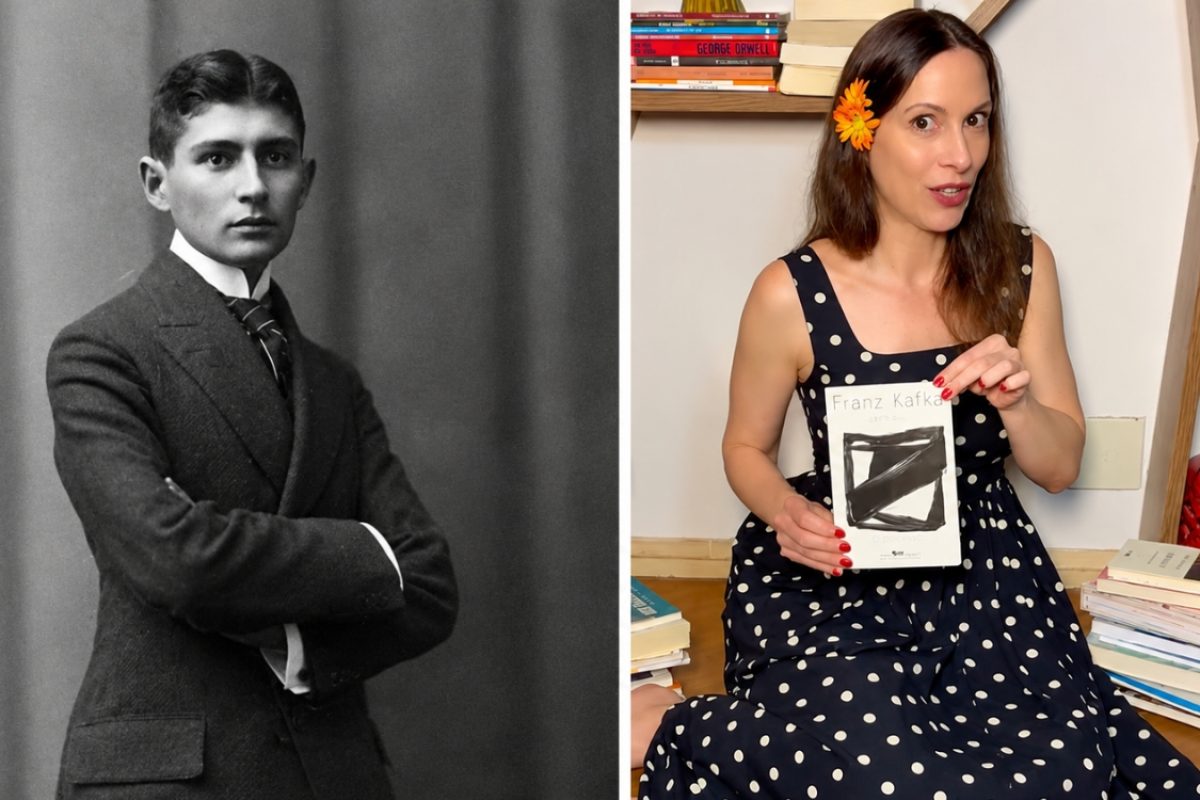 Franz Kafka, autor de A Metamorfose, e a psicóloga Carolina Michelini, que reflete sobre a vergonha de não se sentir mais útil a partir da obra.