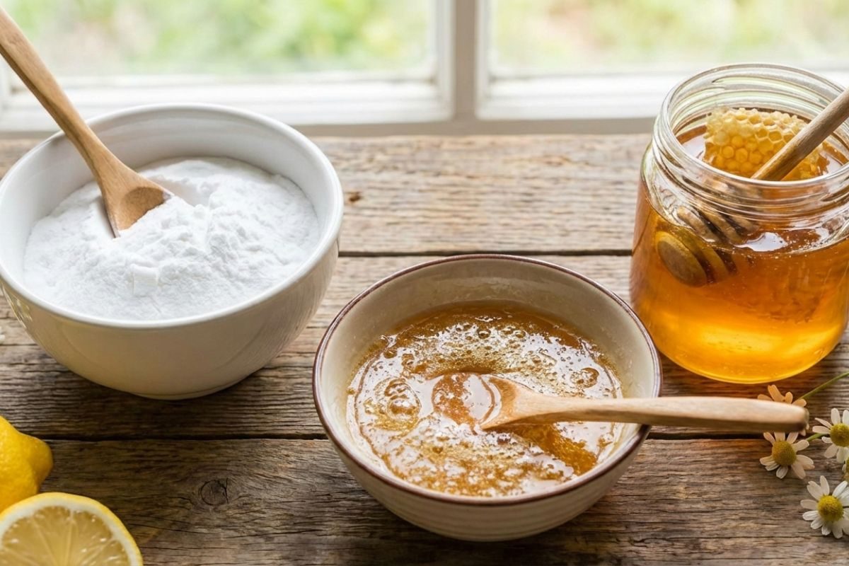 bicarbonato com mel.