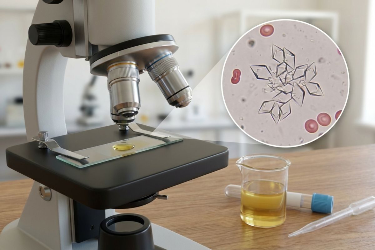 cristais de oxalato de cálcio positivo.