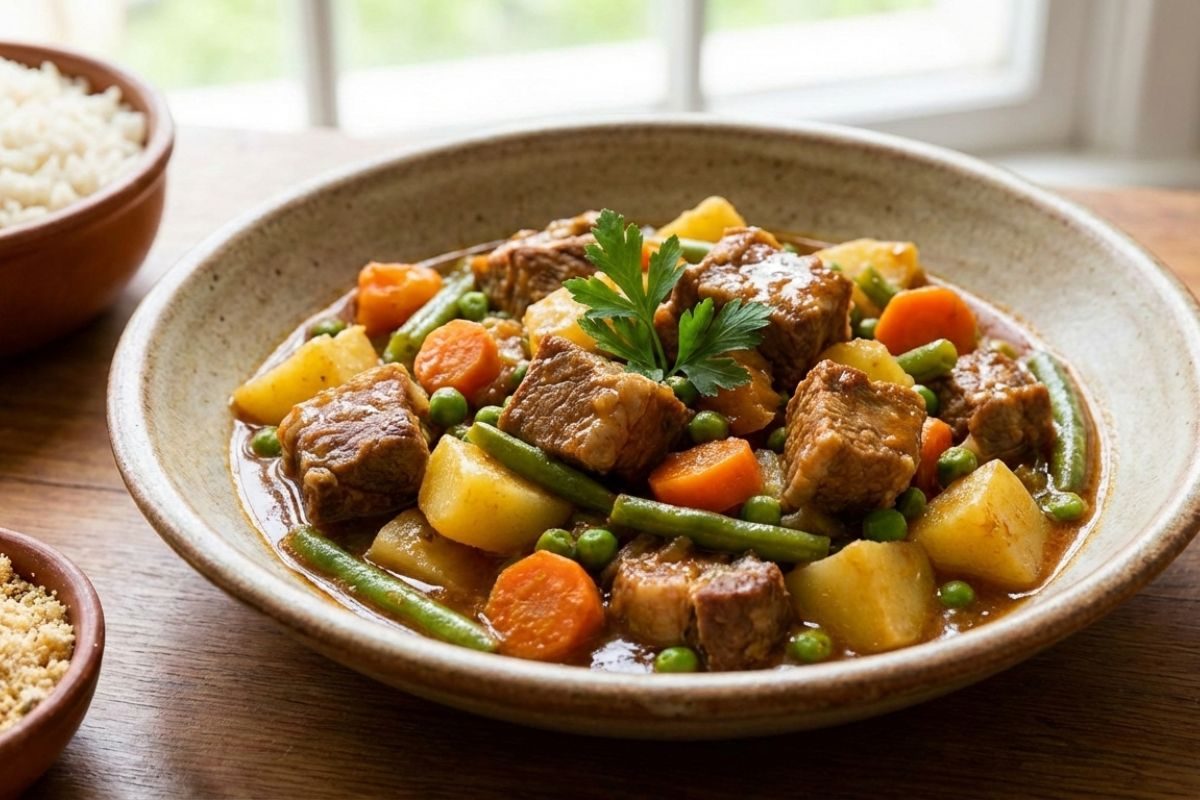 picadinho de carne suína com legumes.